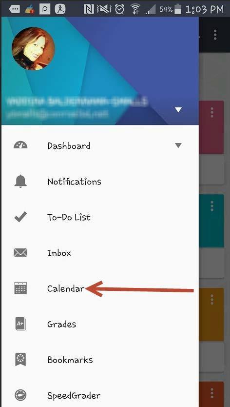 Select the hamburger menu to open additional menu options: Select the Calendar option: This will