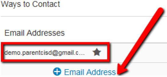 Ways to Contact will have your email address that was used to create the account, but you are able to add more email addresses if you wish;