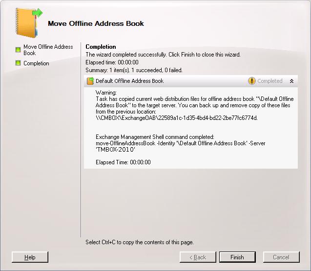 Figure 26: Changed Exchange Server of the generation of Offline Address Book 7. Click Finish to complete the process. 13.