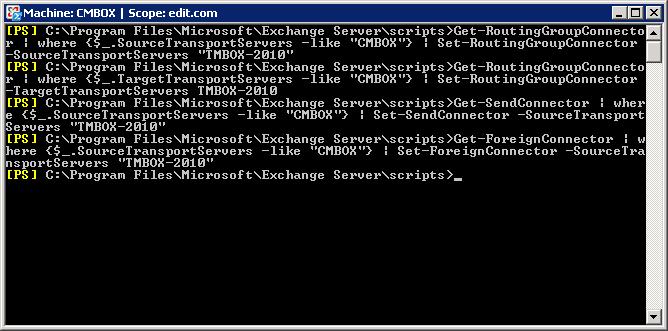 3. Execute the following command to modify any Send connectors, which contains the source Exchange 2007 server as the source transport server. Get-SendConnector where {$_.