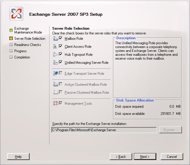 Figure 29: Uninstalling Exchange Server 2007 3. Click Next at the welcome page. The next page displays the roles installed on the computer.