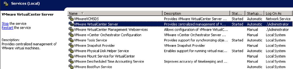 You can access vcenter Service Status from the vsphere Client home page. Figure 4.3 a. vcenter Service Status showing alerts on LDAP connection failure 2.