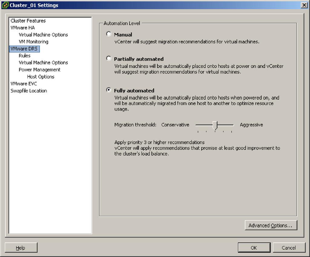 Figure 2.3 b. Enable fully automated mode for VMware DRS Step 3: Set automation level for each virtual machine.