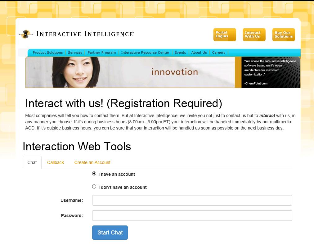 NoRegistrationTab This version of the Interaction Web Tools form does not contain the Create an Account tab.