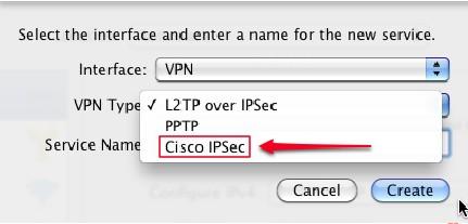 f) Provide any VPN connection name in the Service Name field and click Create.