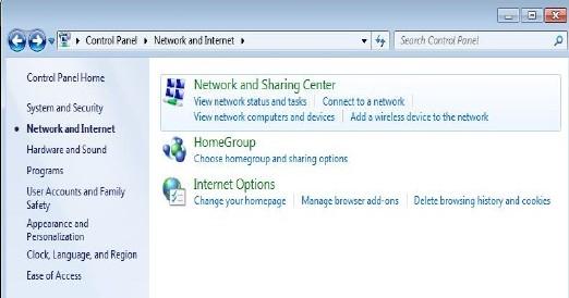d) In the Network and Sharing Center screen, select