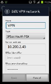 To manually configure the native VPN client on the Android device: a) On the Settings page, in the Wireless & Networks section, select