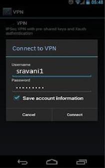Name Enter a name to identify this VPN connection on the Android device. Type Select IPSec Xauth PSK. Server address Enter the WAN IP address of the gateway. IPSec Identifier Leave this blank.