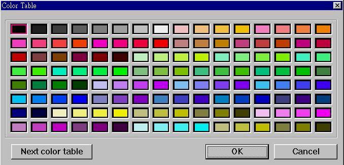 Color A maximum of 32 from 256 colors are available for selection, the basic palette includes the most commonly used colors.