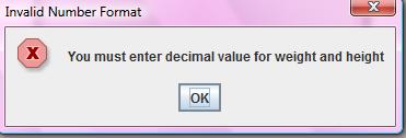 Figure 4: Dialog box is displayed when user entered zero value in height textfield.