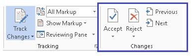 Accepting and Rejecting Changes You can accept and reject changes from the Review Ribbon using the keyboard. This is an accessible process.