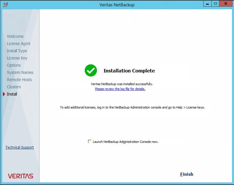 After the installation of the NetBackup media server software is complete, open the