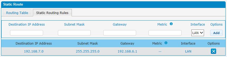 The default gateway priority of PBX from high to low is VPN/VLAN-> LAN port. 1) Route Table The current route table of PBX. 2) Static Route Rules You can add new static route rules here.