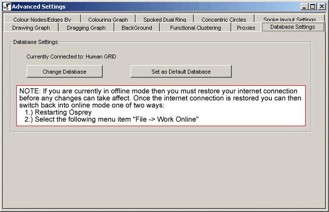 Database Settings option inside the Advanced Settings From the "Advanced Settings" window, see section 7.1.