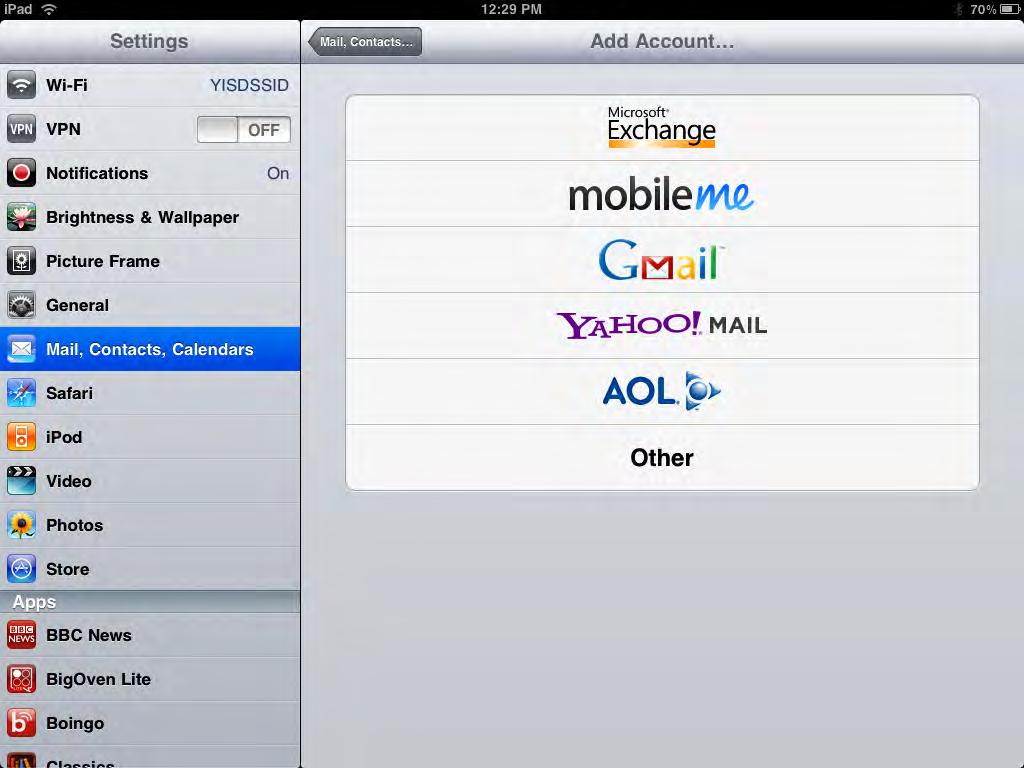 Add Account There are several email options you can add.