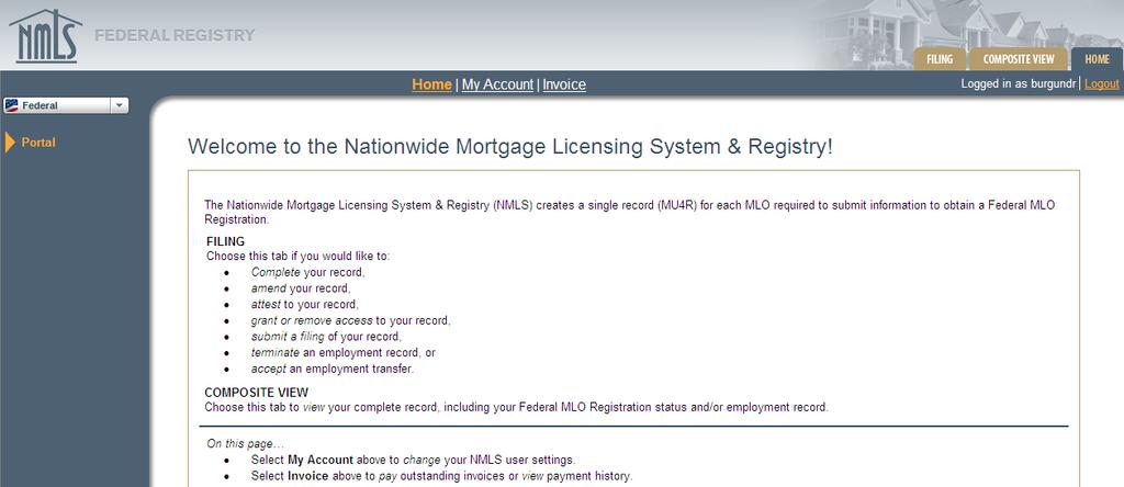 Login to your NMLS Account using your user name