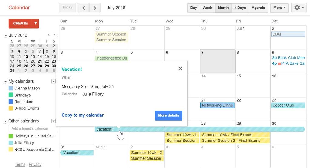 Once you've shared a calendar, you'll be able to view
