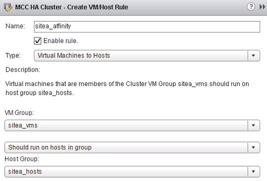 Create DRS VM Groups To create DRS VM groups specific to site A and site B, complete the following steps: 1. In the vsphere web client, right-click the cluster in the inventory and select Settings. 2.