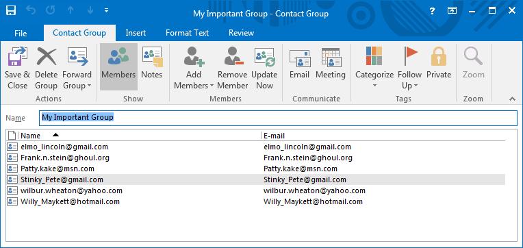 8. Select From Address Book. 9. Click once in the Members field. The blinking insertion point will appear in the Members field. 10. Paste the copied e-mail addresses by pressing [Ctrl]-[V].