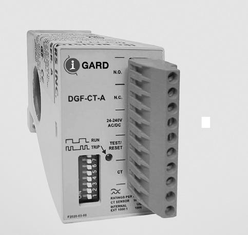 2.4 Relay Set-up Self-Contained Precision Current Transformer Ground Fault Active Dip Switch Figure-3 DGF-CT-A Relay Table 1 Dip Switch Settings Switch Function