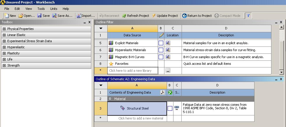 Figure 8: Edit engineering data Enter a name for your new material in row 4 (Figure 9).