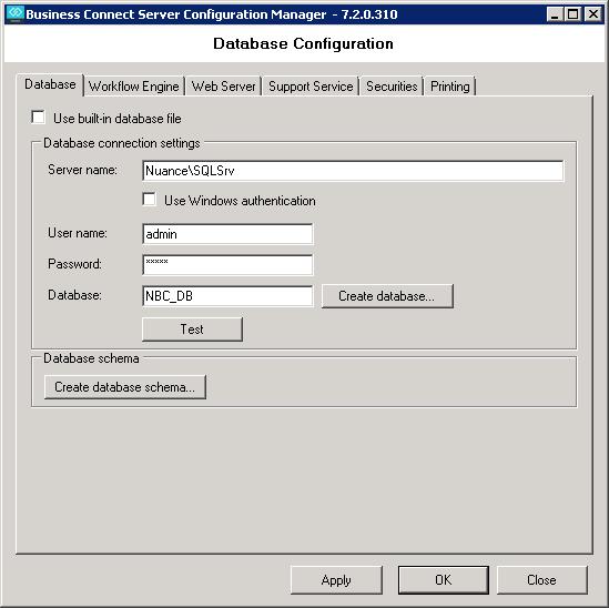 Database Configuration Business Connect uses on a Microsoft SQL Server database to manage transactions.