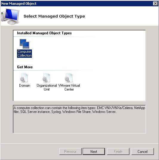 Figure 3: New Managed Object: Select Managed Object Type 4. On the Specify Default Account step, click the Specify Account button.