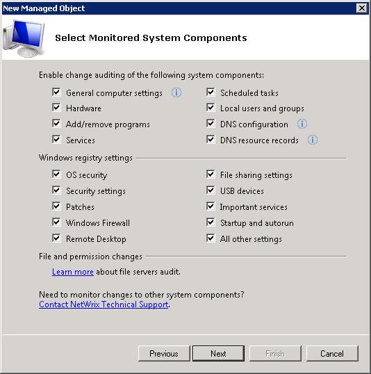 Note: If your target computer is a domain controller, only the Windows registry audit permissions and the event log size with retention method can be configured automatically.