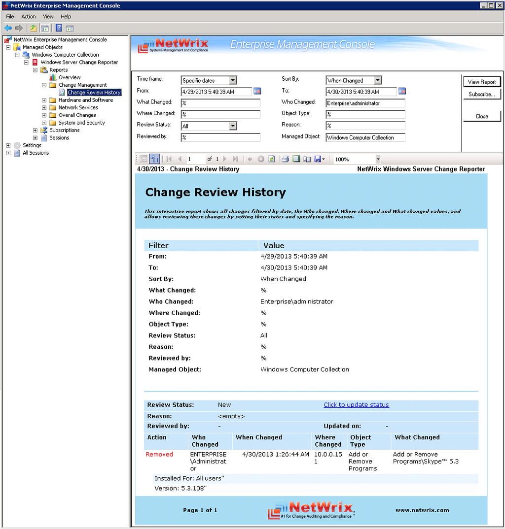 Figure 48: Change Review History Report 3.