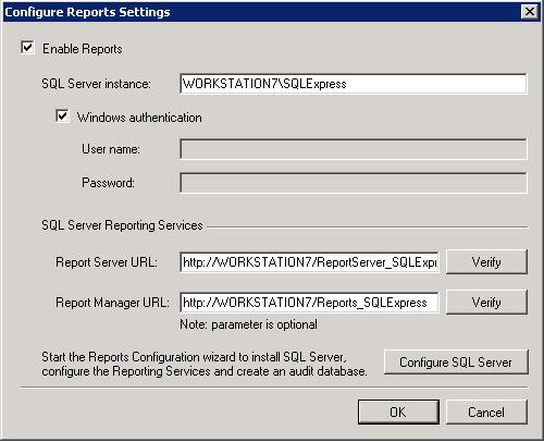 7.1. Configuring the Reports Settings The Reports option allows configuring the SQL Server and Report Server settings.