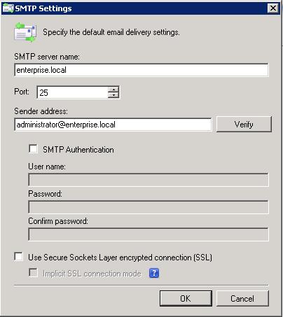 Figure 55: SMTP Settings 3. Modify you current email settings if necessary and click OK to save the changes.