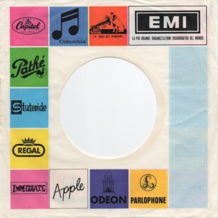 Jukebox edition singles originally came in generic EMI company covers (shown on left: early Apple editions - shown on right: later Apple
