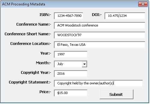 Please note this metadata differs for journals and proceeding papers. This metadata will auto generate the bibliographic strip and ACM reference format in your paper.