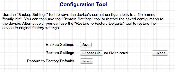 III-6. Configuration Tool The wireless bridge s configuration tool enables you to back up or restore the settings, upgrade the firmware and reset the device.