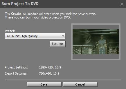 Burning Video to DVD 1. In the File menu, select the Export Project option, or click the Export button in the Operation Buttons panel. 2. Select the Burn to DVD option.