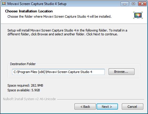 folder to install Movavi Screen Capture Studio to: