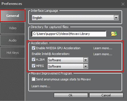 Movavi Screen Capture Studio provides hardware acceleration support by using the NVIDIA CUDA and In