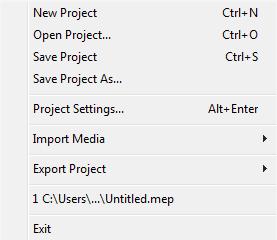 Menu bar The editing process in Movavi Video Editor is organized within a project. The File menu contains options, which allows you to manage the projects.