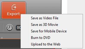 By clicking on the Export button in the Operation Buttons panel, you can choose the method of exporting edited file from Movavi Video Editor: saving output file as video file in the chosen format,