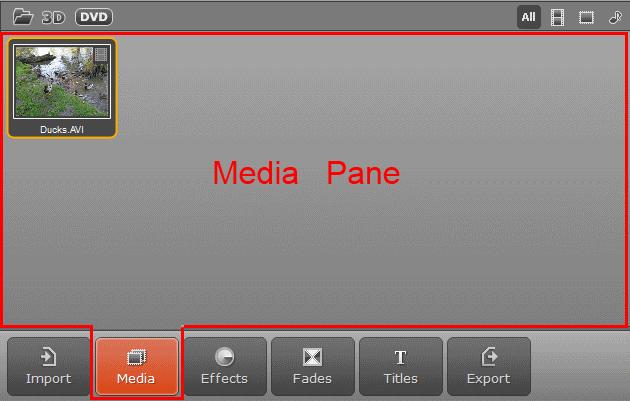 3. Drag the file from the Media pane to the Timeline panel. Now you can start adding effects to your video. 4. Click the Effects button. The list of available effects will open in the Effects pane. 5.