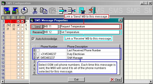 U90 Ladder Software Manual 2. Link a Send MB to this message by clicking on the Send button. The Select Operand and Address box opens. 3. Select an MB, then press OK.