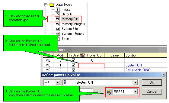 U90 Ladder Software Manual Input: I (according to model and expansion) Output: O (according to model and expansion) Memory Bit: MB (0-255) Memory Integer: MI (0-255) System Bit: SB (0-255) System