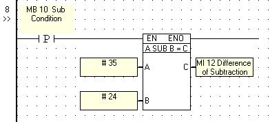Ladder Input Operands A & B must be integer values: MI, SI or # constant integer value. Output Operand C may be a Memory Integer or a System Integer.