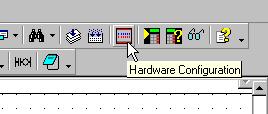 In order to open Hardware Configuration in an existing project, either select Hardware Configuration from the View menu or click the button on the toolbar.