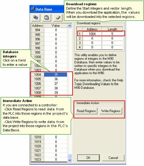 Database Download values to the Database in the controller. Read/Write up to 1000 values at one time, between the project and the controller. Note that Jazz controllers do not contain a Database.