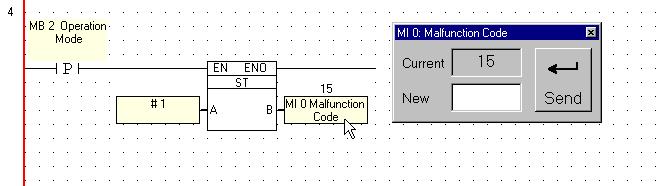 U90 Ladder Software Manual 4. Enter the new value for the MB / MI in the New field. 5. Click Send.