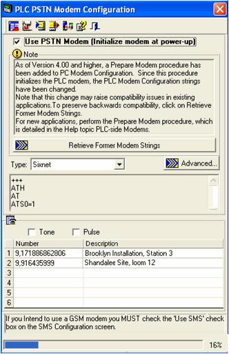 Open the PLC Modem Configuration box by selecting Controller> PLC Modem Configuration. 2. Check the 'Use PTSN Modem' box shown below.