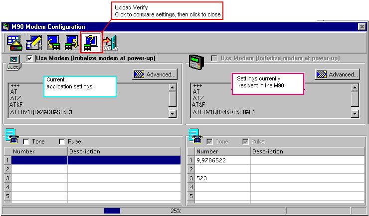 Communications 1. Display the settings for both your application and the PLC by clicking on the Upload Verify button. 2. Two windows open.