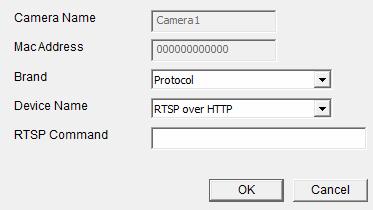 Select Protocol for Brand and one of the following protocols for Device Name. Type the RTSP command if required.