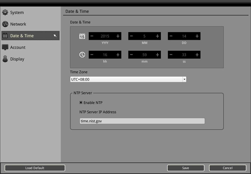 4 System Setup 4.2 Network To configure the network settings for the GV-IP Decoder Box Plus, see 2.4 Setting Up the Network. 4.3 Date & Time On the Date & Time page, you can configure the day and time of the GV-IP Decoder Box Plus.